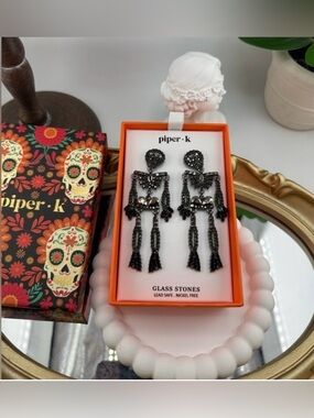 Piper Black Crystal Skull Tassel Drop Earrings